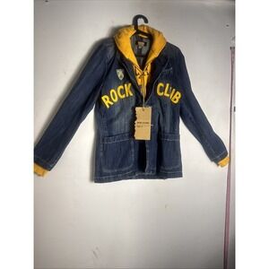80'S‎ HOODED BLUE DENIM JACKET MEN'S SZ S POCKETS. Bronx Sisters